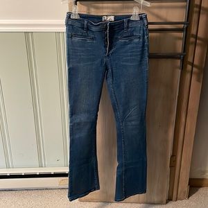 Free People Dark Wash Button Up Flare Jeans